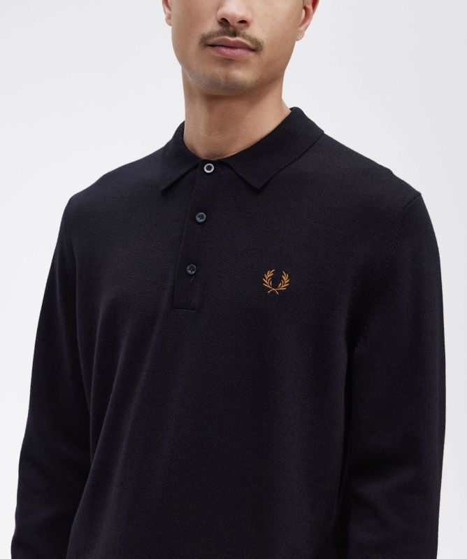 Fred Perry Knitted Long Sleeve Polo Shirt