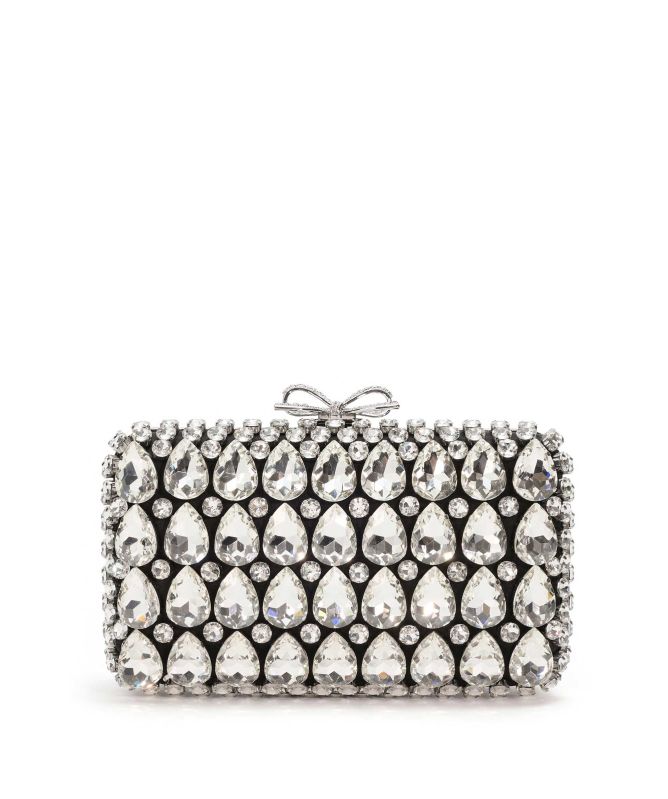 Self Portrait Satin Crystal Bow Clutch