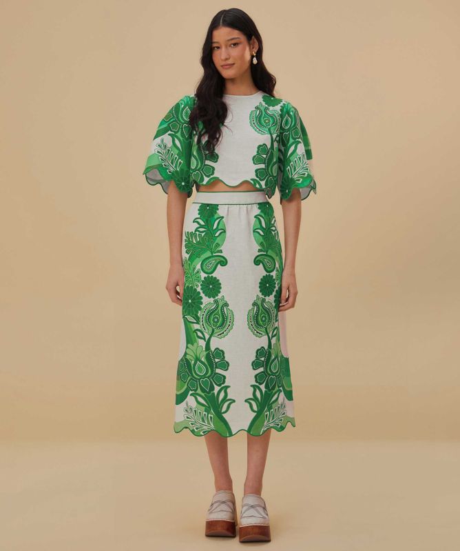 FARM Rio Linen Festival Midi Skirt