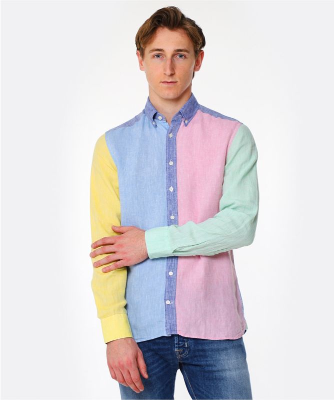 Hackett Slim Fit Linen Multi Panel Shirt