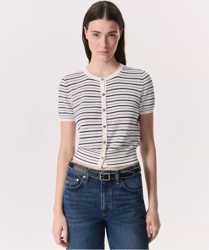 Rag and Bone Dina Striped Cotton-Blend Cardigan