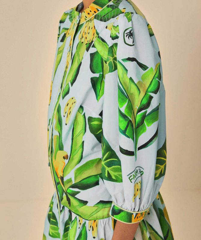 FARM Rio Blue Summer Foliage Scarf Mini Dress