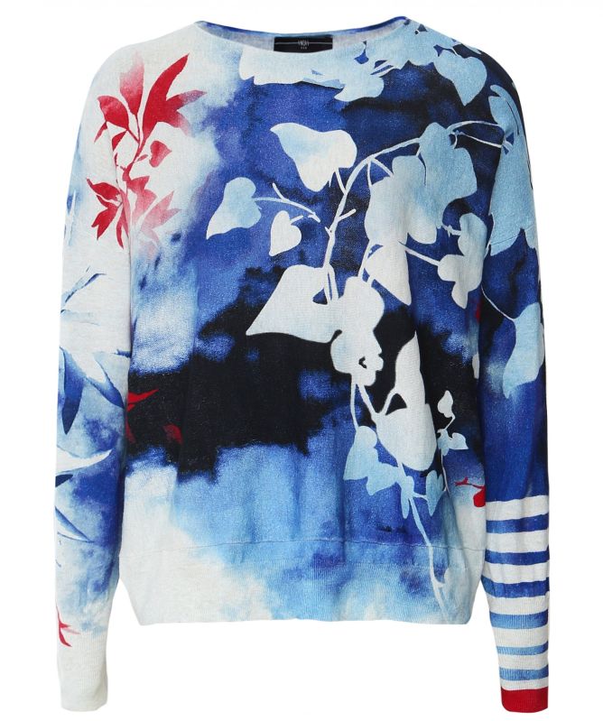 High Illustrative Leaf Print Lightweight Sweater