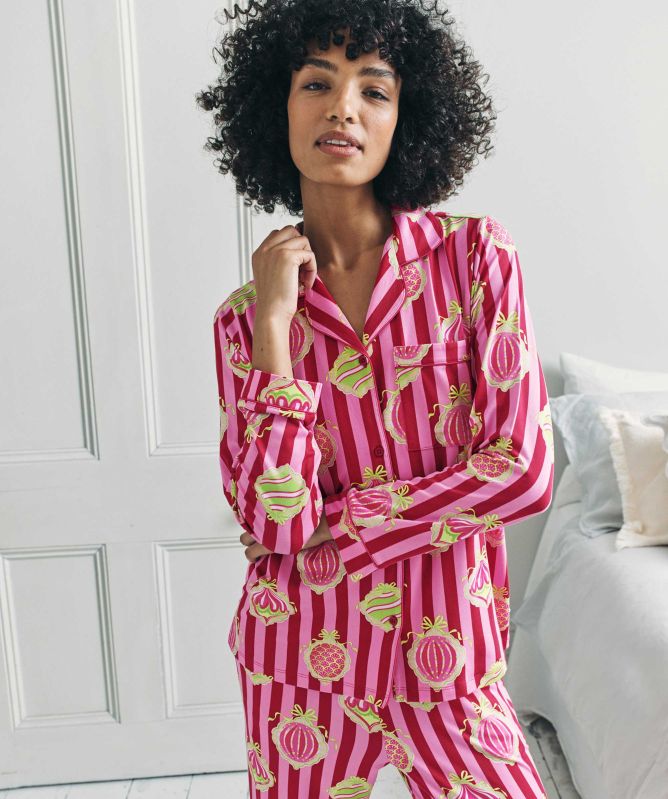 Chelsea Peers Christmas Baubles Stripe Long Pyjamas