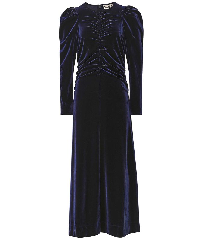 GANNI Velvet Gathered Maxi Dress