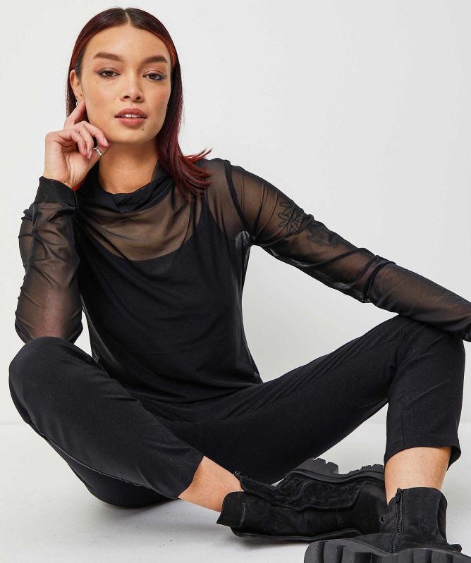 Bize Tulle Turtleneck Blouse