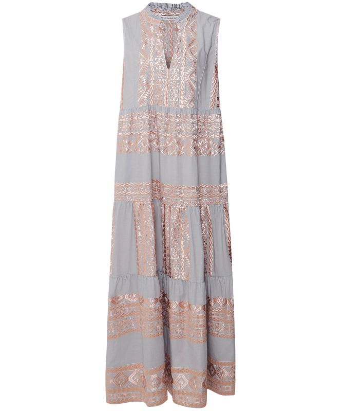 Greek Archaic Kori Linen Embroidered Midi Dress