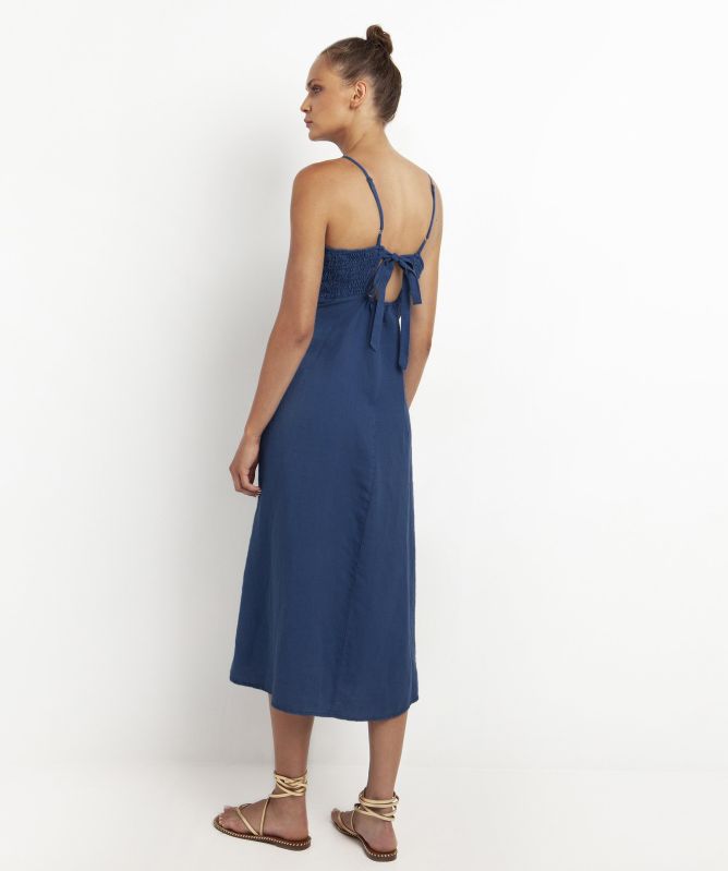 Greek Archaic Kori Linen Daisy Embroidered Midi Dress