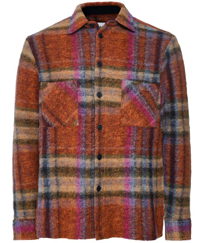Wax London Wool Check Whiting Overshirt