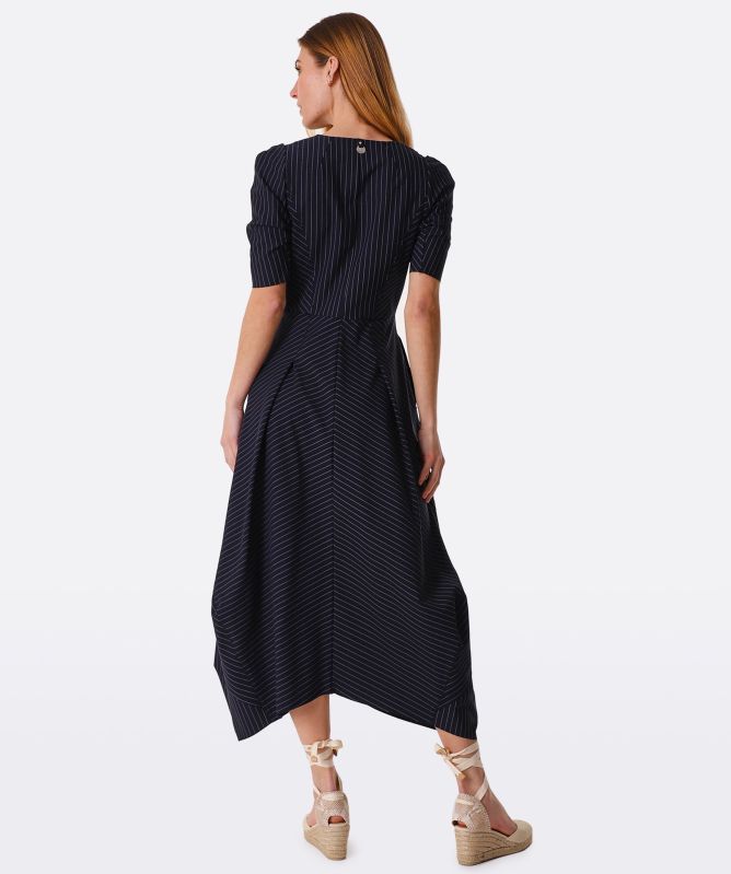 knee length dresses for ladies Aldari Bandeau Midi Dress in Tailoring Black Pinstripe main image 0