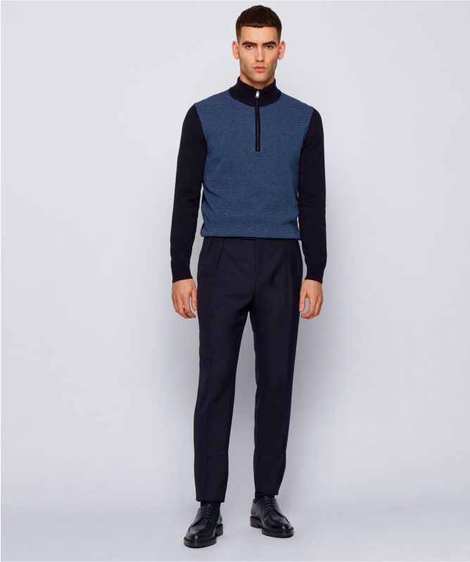 BOSS Virgin Wool Cotton Half-Zip Ponzio Sweater