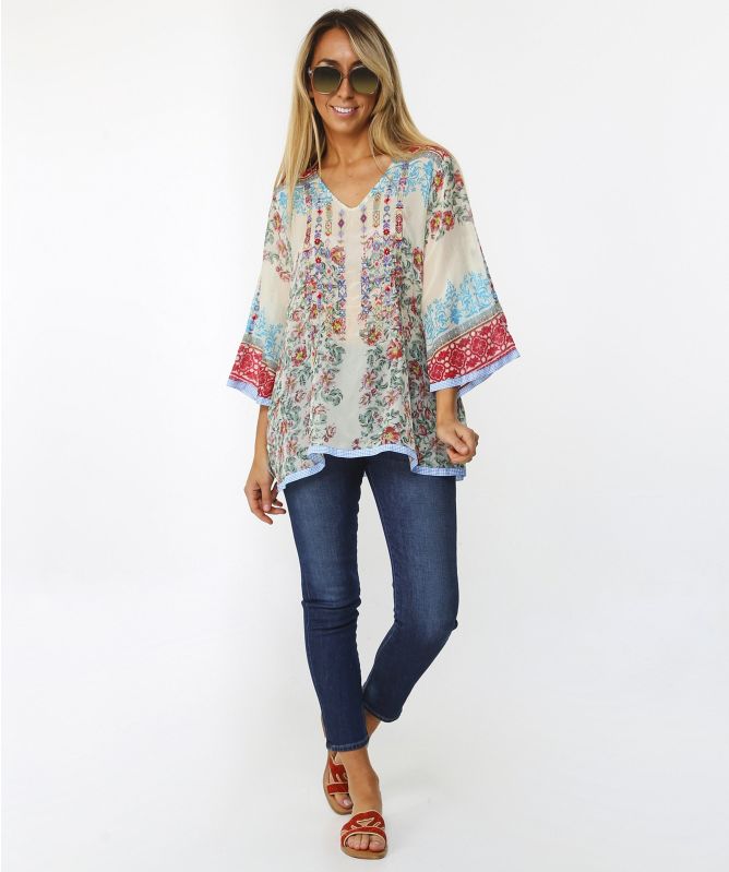 Johnny Was Jade V-Neck Top