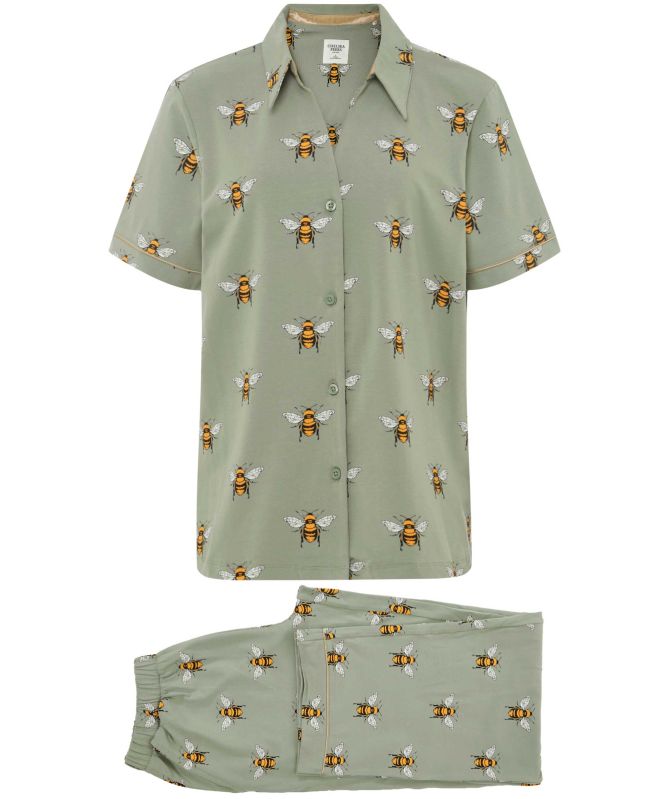 Chelsea Peers Organic Cotton Bee Print Long Pyjama Set