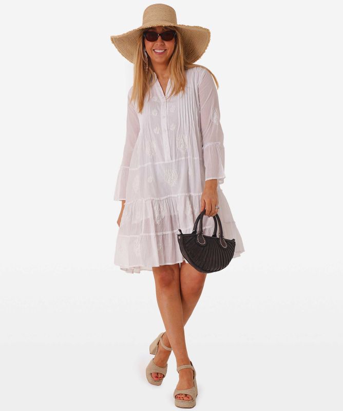 Handprint Dream Apparel Lobster Embroidered Cotton Mini Dress