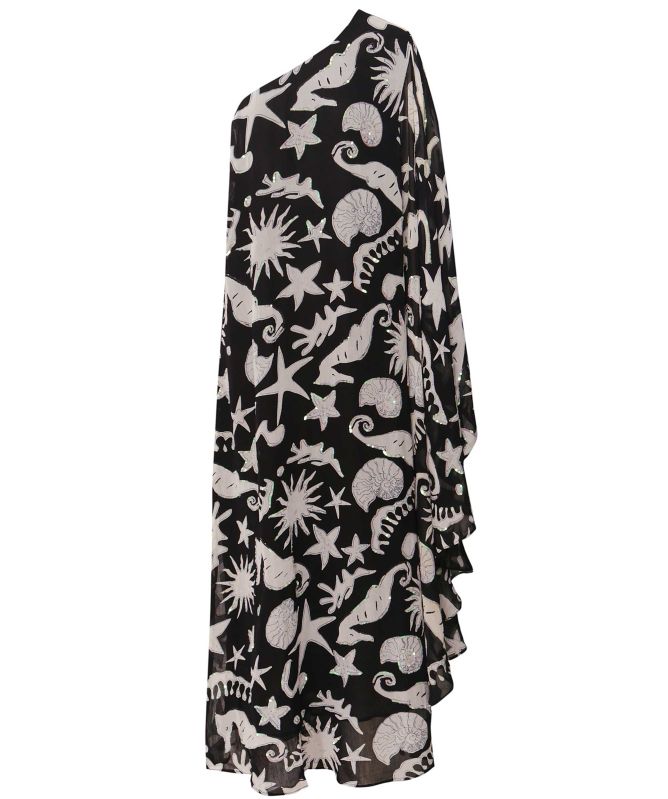 RIXO Liza Oceanic Draped-Sleeve Dress