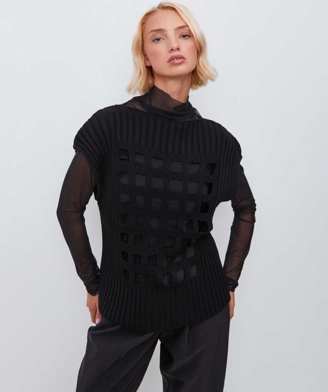 Bize Ribbed Knit Cut Out Top