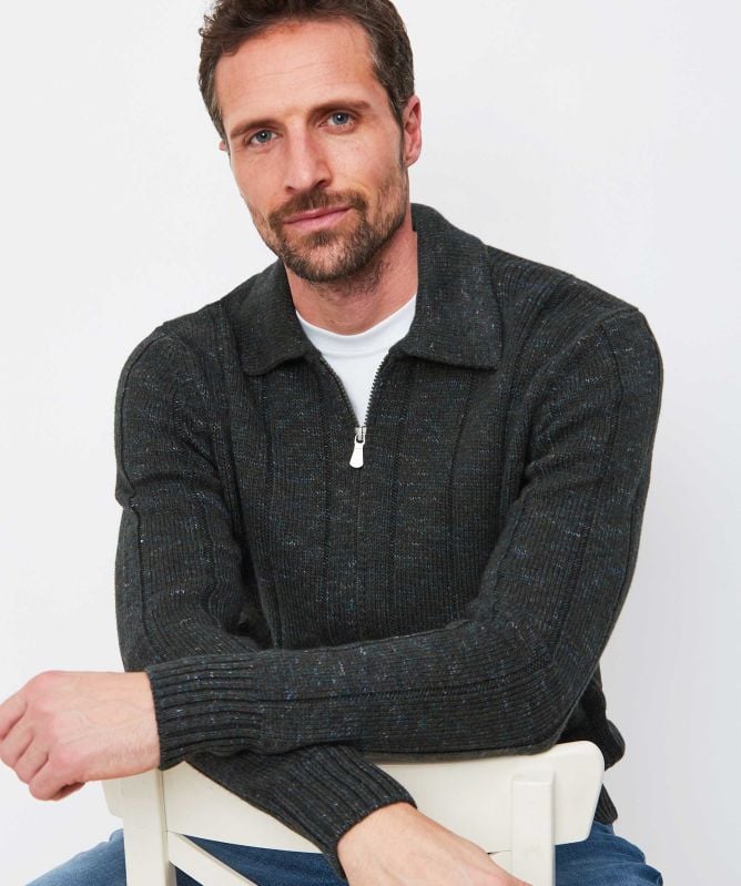 Gran Sasso Wool Ribbed Zipper Cardigan