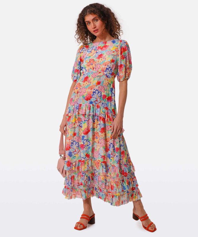 RIXO Shireen Silk Floral Midi Dress