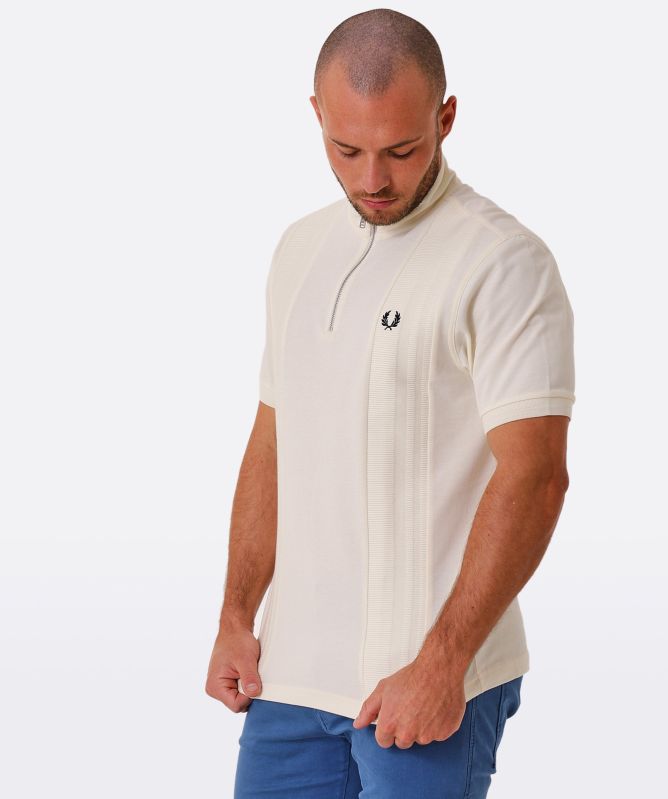Fred Perry Ecru Rib Insert Zip Polo | Jules B