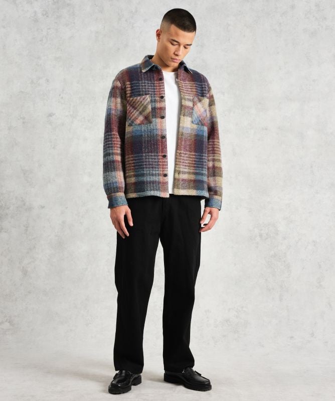 Wax London Wool Check Whiting Overshirt