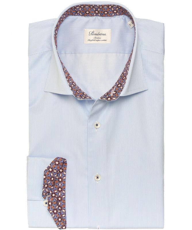 Stenstroms Slimline Floral Trim Pinstripe Shirt