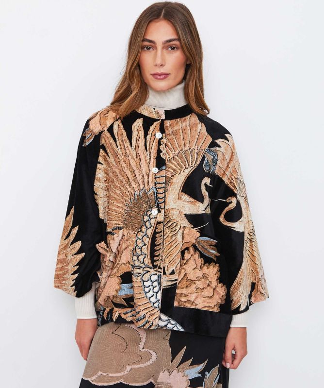 One Hundred Stars Crane Black Velvet Jacket