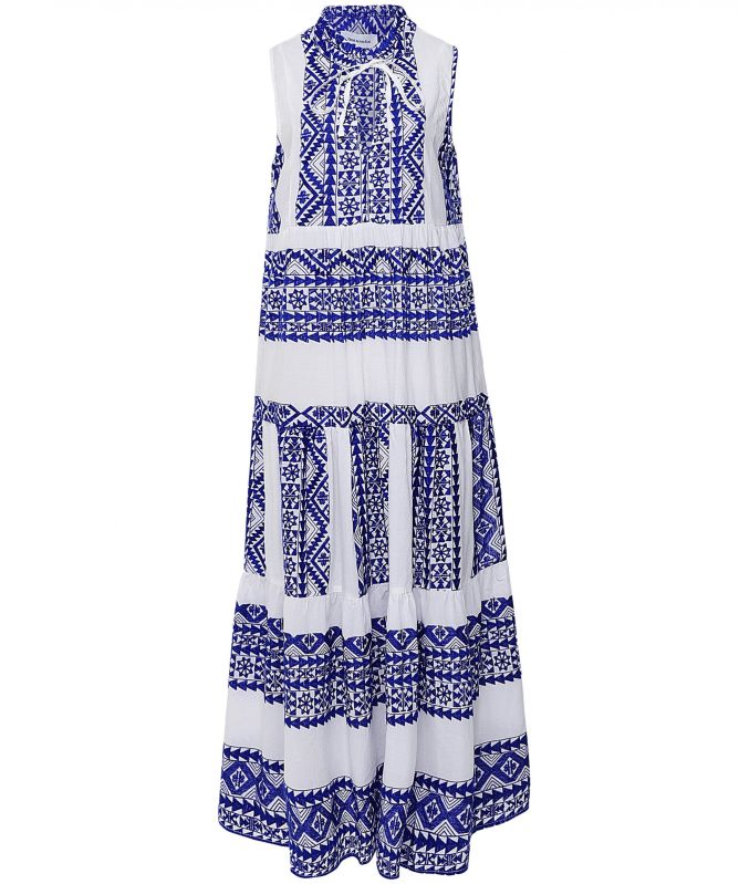 Greek Archaic Kori Sleeveless Embroidered Maxi Dress