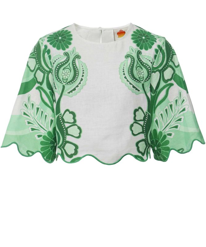 FARM Rio Cropped Linen Festival Blouse