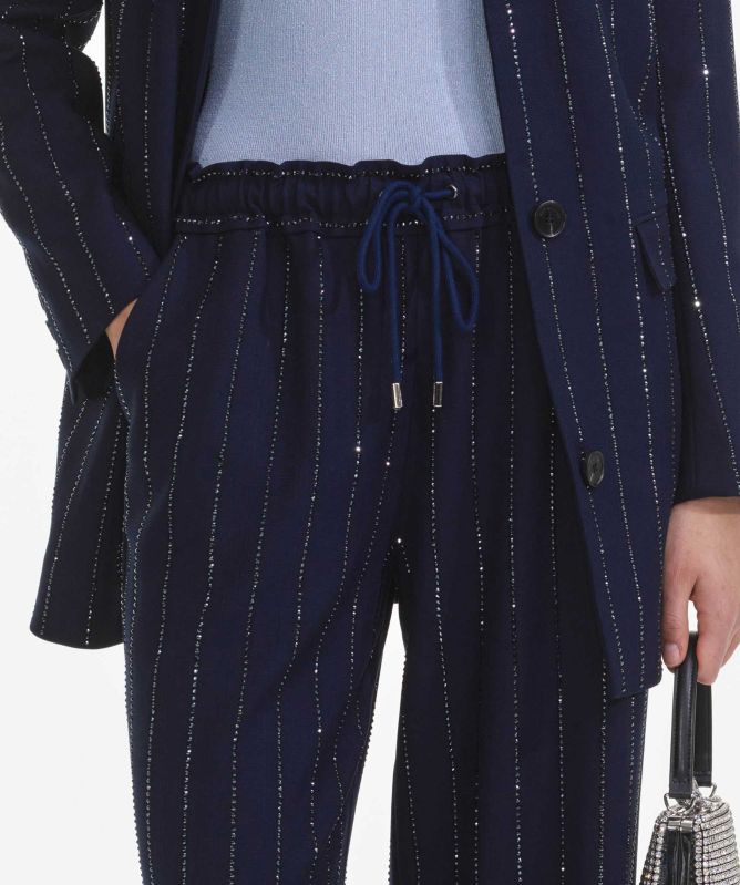 Self-Portrait Rhinestone Pinstripe Trousers