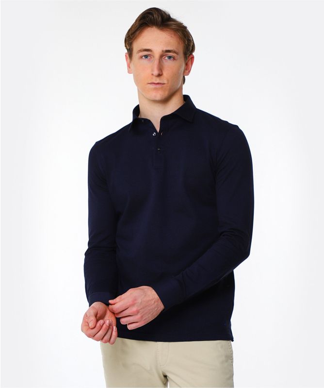 Thomas Maine Knitted Cotton Long Sleeve Polo Shirt