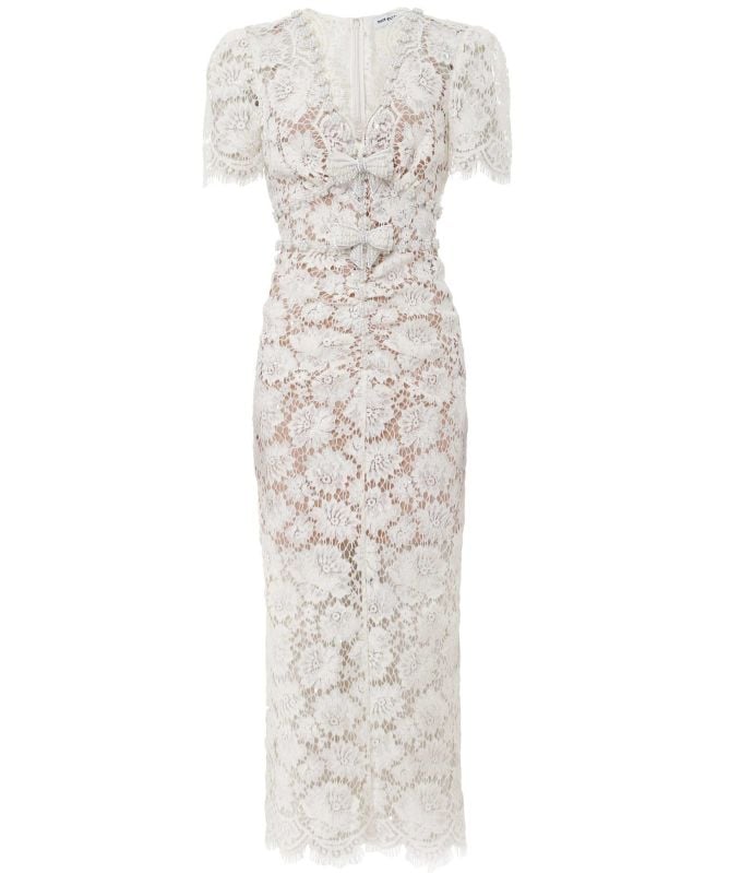 Self-Portrait Fine Lace Pearl Midi Dress