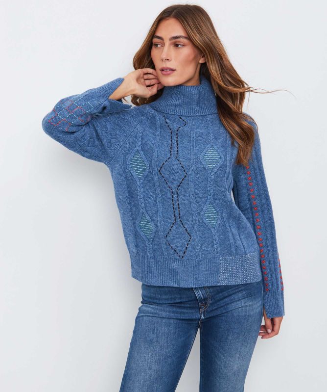 Paul Smith Cable Knit Patchwork Roll Neck Jumper