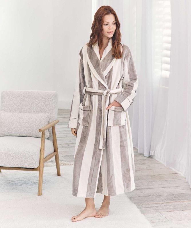 Chelsea Peers Fleece Stripe Long Dressing Gown