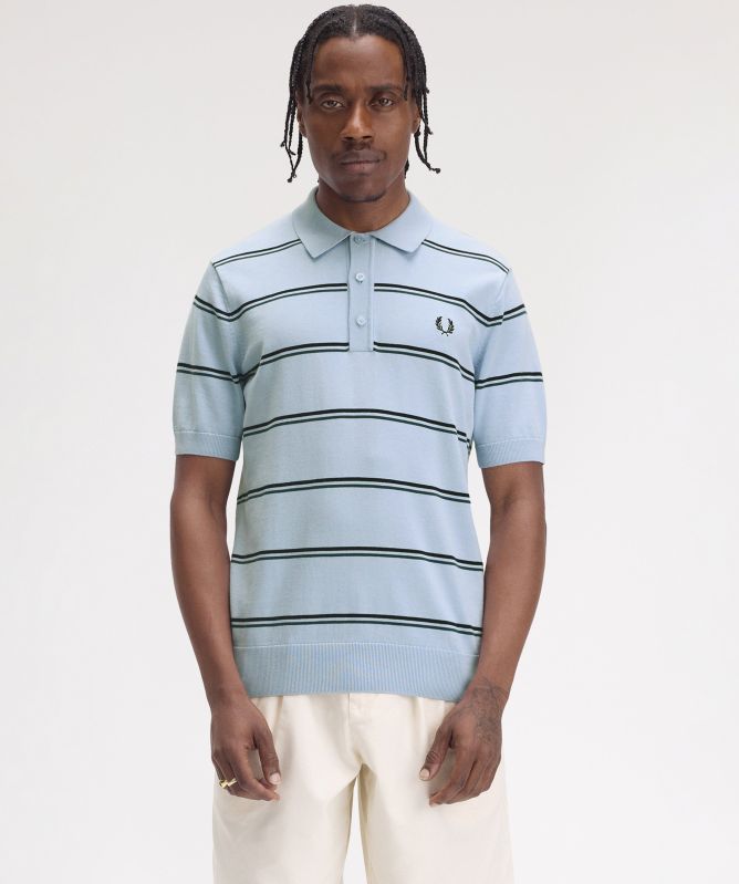 Fred Perry Striped Knitted Polo Shirt