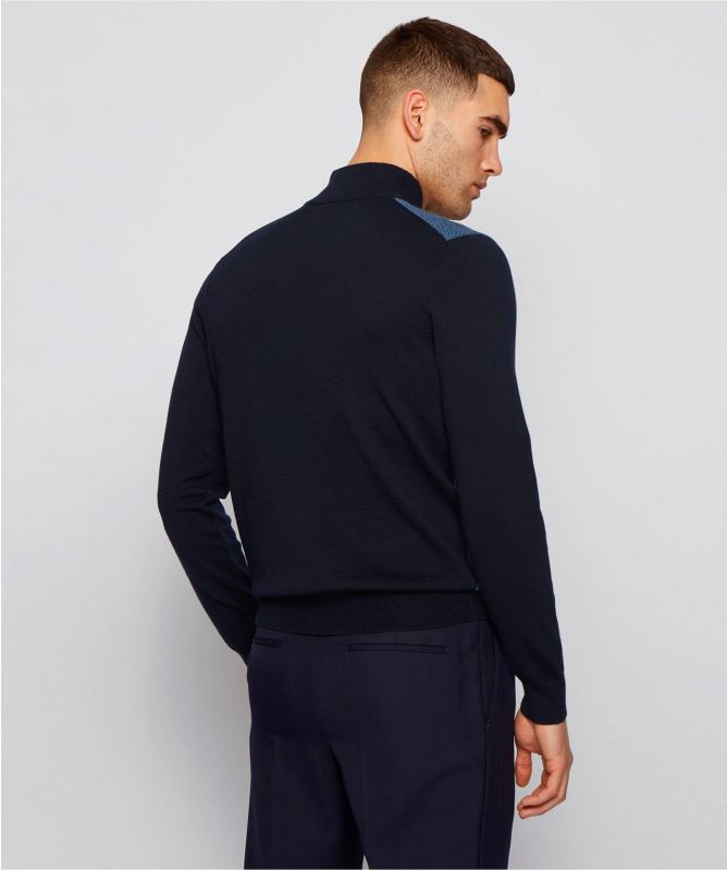 BOSS Virgin Wool Cotton Half-Zip Ponzio Sweater