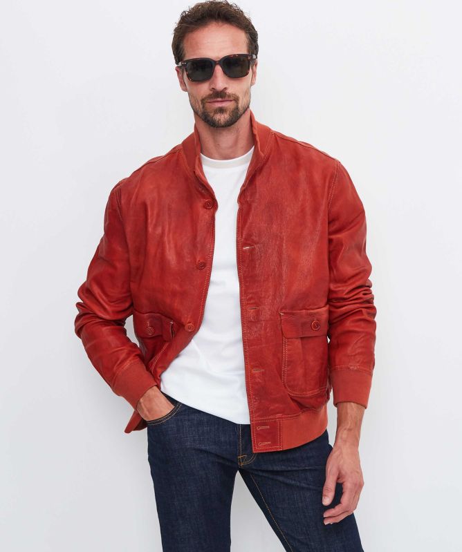 Jacob Cohen Short Leather Bomber Jacket
