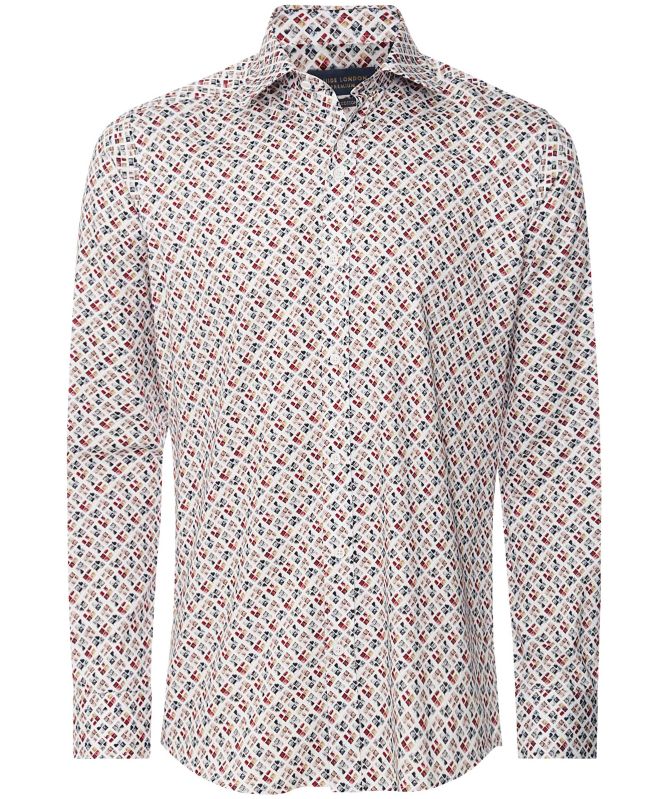 Guide London Slim Fit Sateen Geo Shirt