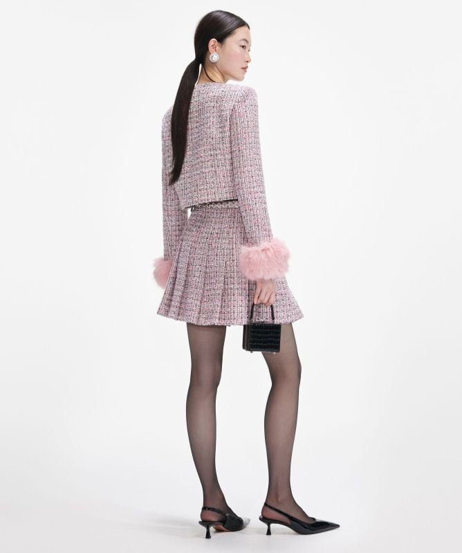 Self-Portrait Bouclé Faux Fur Cuff Jacket