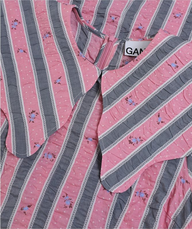 GANNI Cotton Seersucker Collar Mini Dress