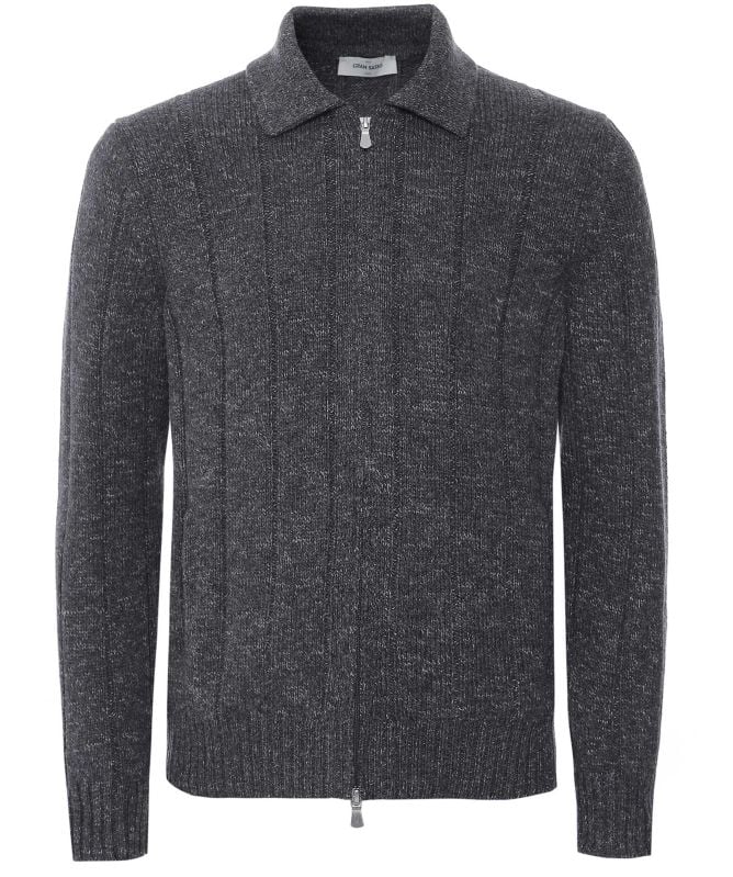 Gran Sasso Wool Ribbed Zipper Cardigan