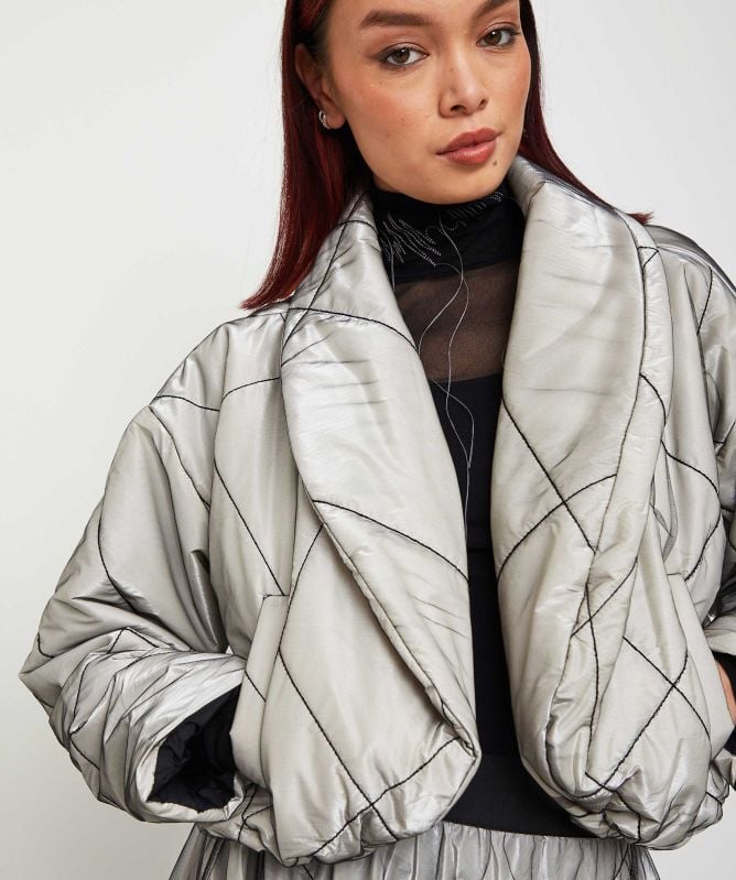 Bize Shiny Cropped Puffer Jacket