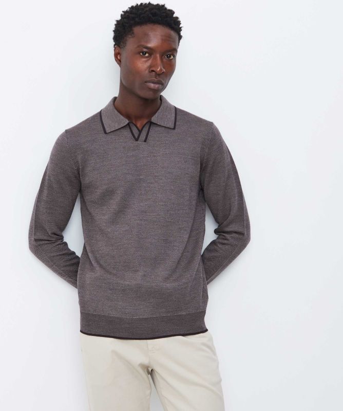 Thomas Maine Herringbone Open Collar Polo