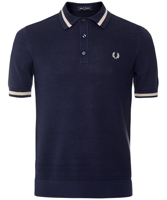Fred Perry Navy Textured Knit Polo Shirt | Jules B