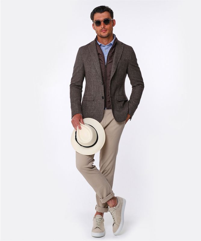 Pal Zileri Wool Linen Houndstooth Bib Jacket