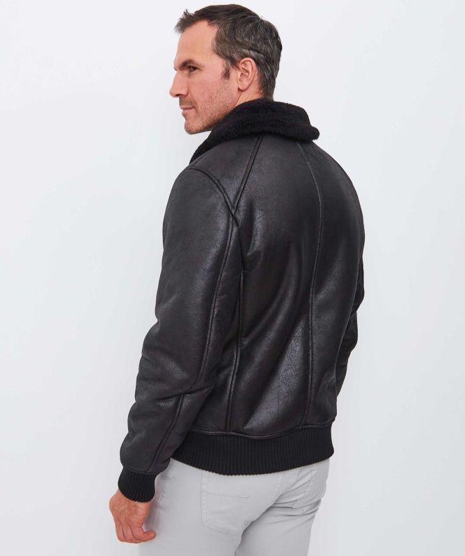 Seinse Faux Leather Bomber Jacket