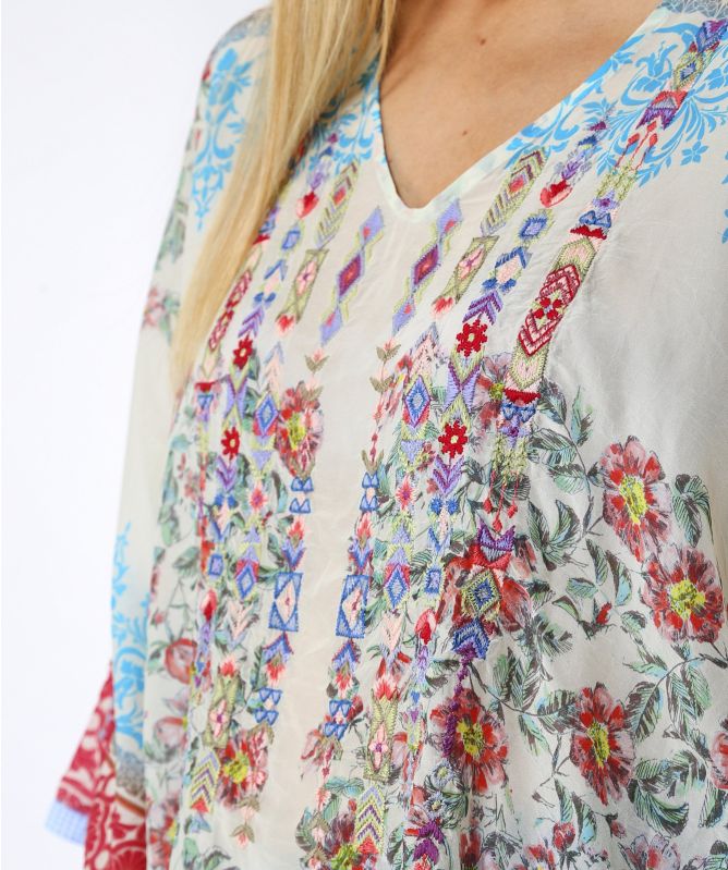 Johnny Was Jade V-Neck Top