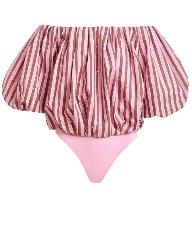 Essentiel Antwerp Rhinestone Gathered Puff Sleeve Bodysuit