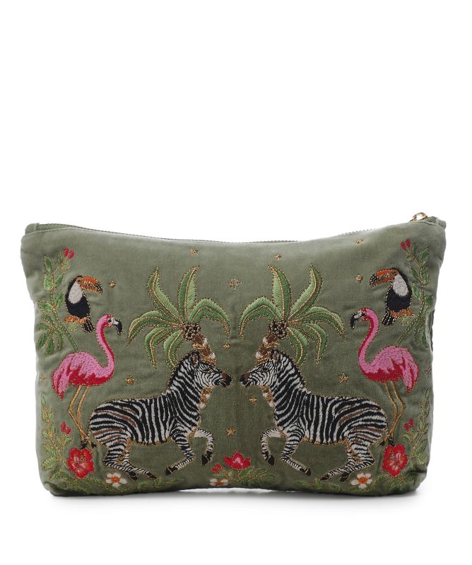 Elizabeth Scarlett Olive Wild Zebra Palm Everyday Pouch