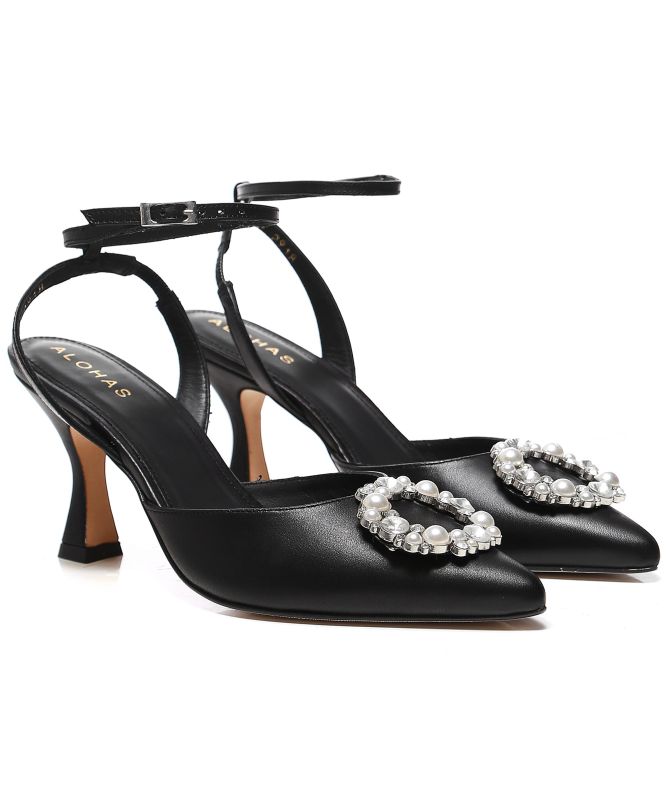 ALOHAS Black Cinderella Crystal Leather Heels | Jules B