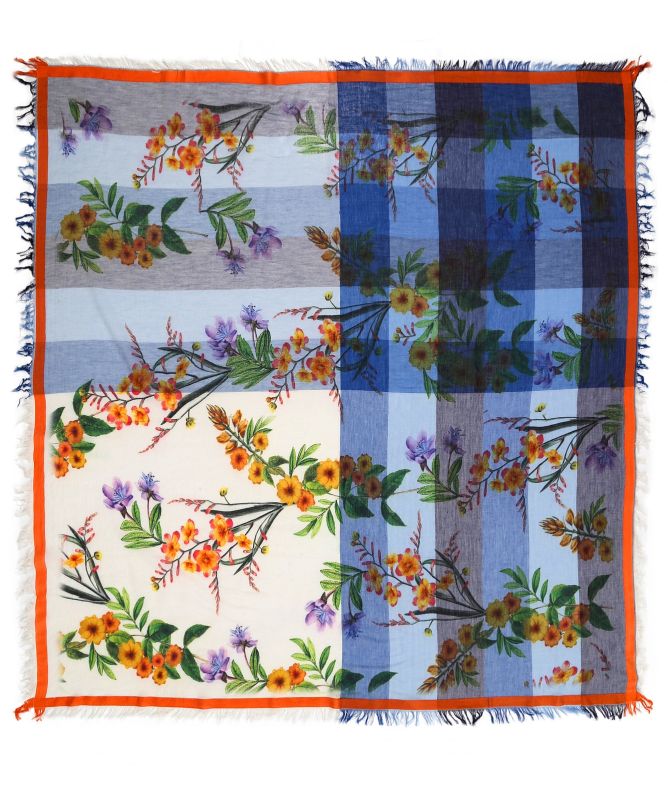 Ahujasons Floral Check Print Scarf